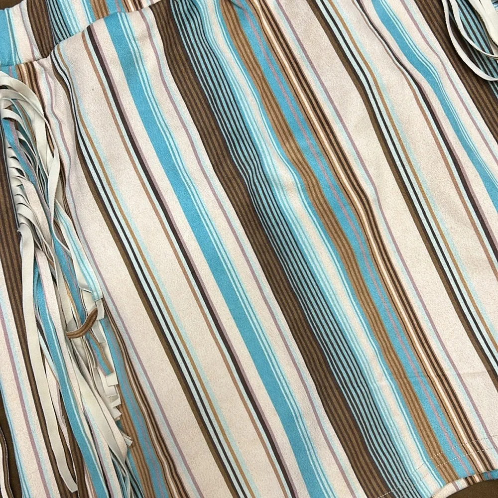 NWT Boutique, Emma & Grace Striped Fringe Skirt - Blue and Brown, Size Small, S